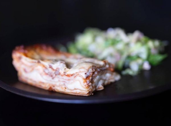 Meat Lasagna and Caesar Salad