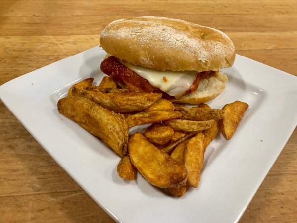 Veal Parmesan on a Bun with Wedges