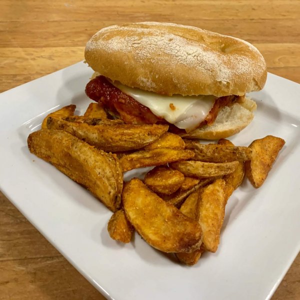 Veal Parmesan on a Bun with Wedges