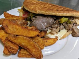 Garlic Roast Beef Sandwich & Potato Wedges
